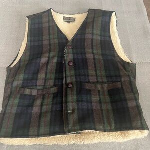 [M]VTG Point Zero Multicolor Plaid Wool blend Vest with Shearling Lining NWOT